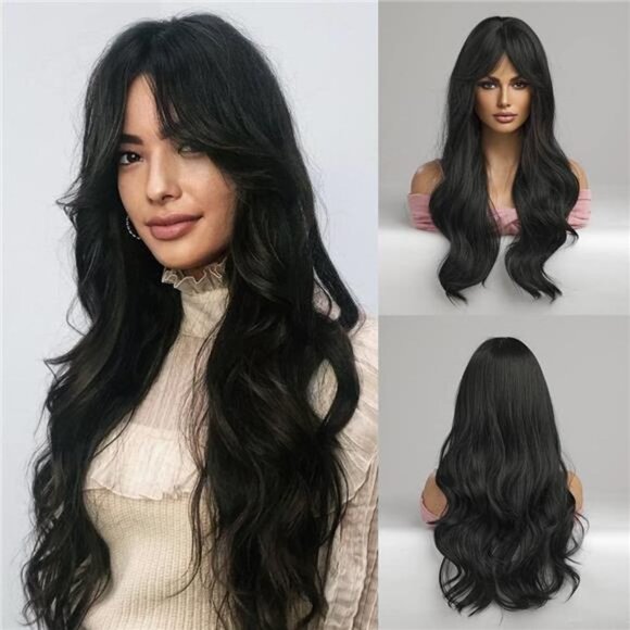 Women Cosplay Daily Natural Hair Wig Heat Resistant Fiber - Black main image 4